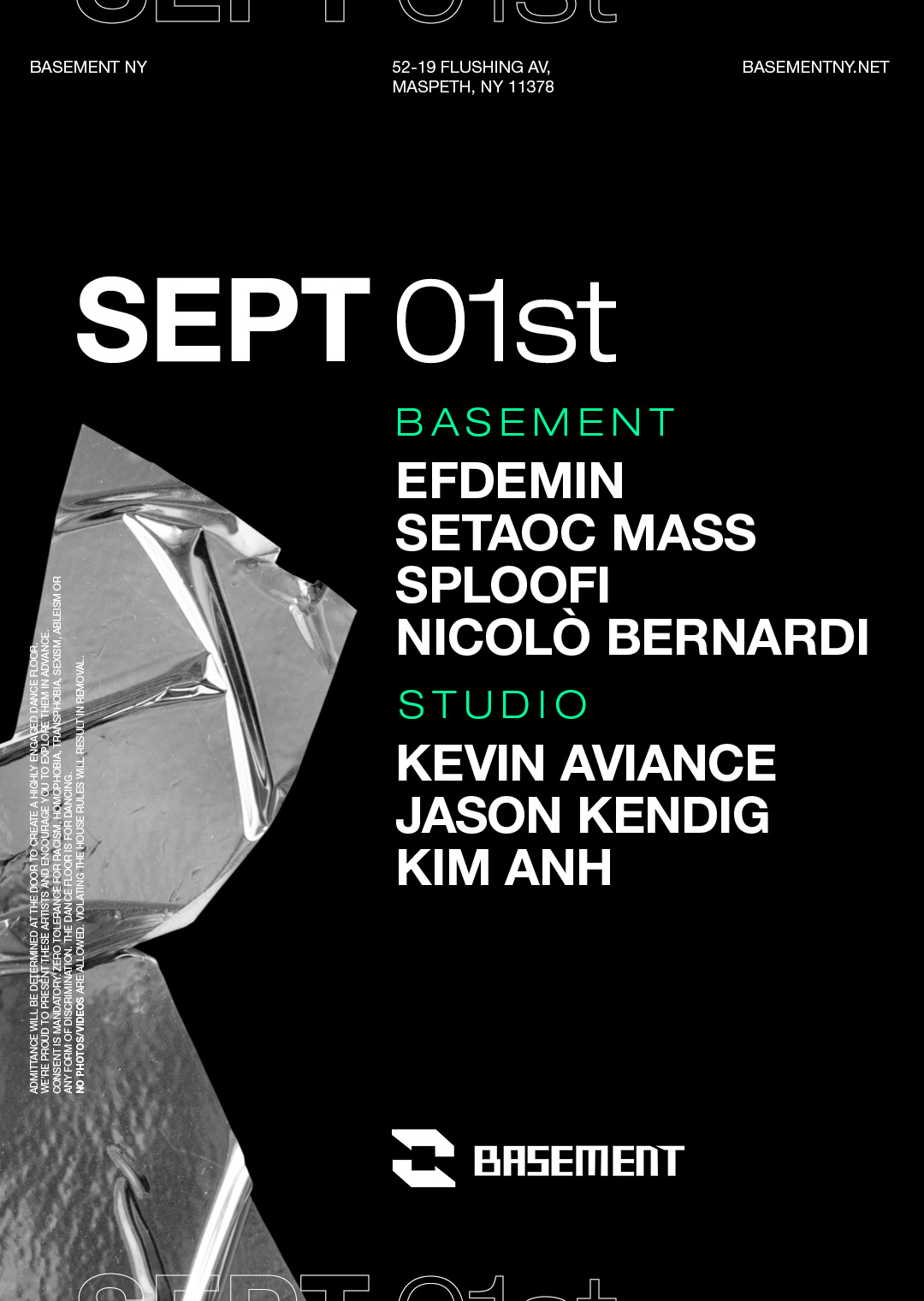 Efdemin / Setaoc Mass / Sploofi / Nicolò Bernardi / Kevin Aviance / Jason  Kendig / Kim Anh at BASEMENT, New York City