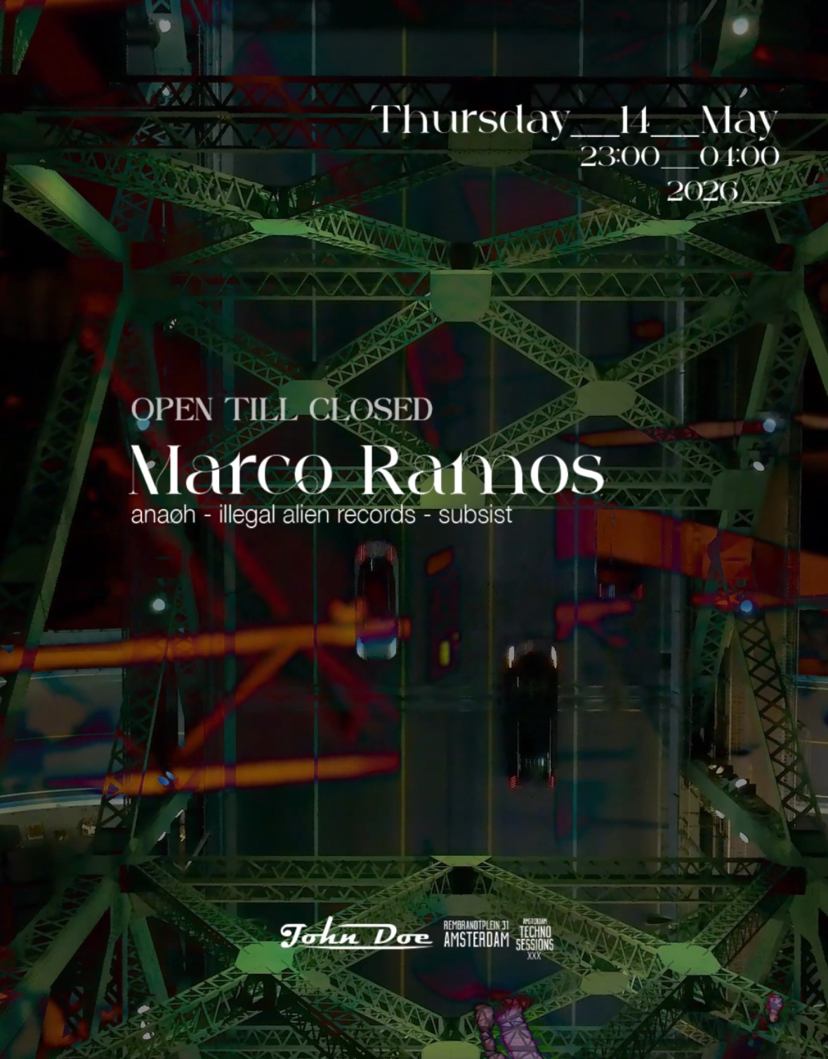 【SISANDI】Side Opened Classic night dance Amsterdam Techno Sessions - OPEN TILL CLOSED with Marco Ramos