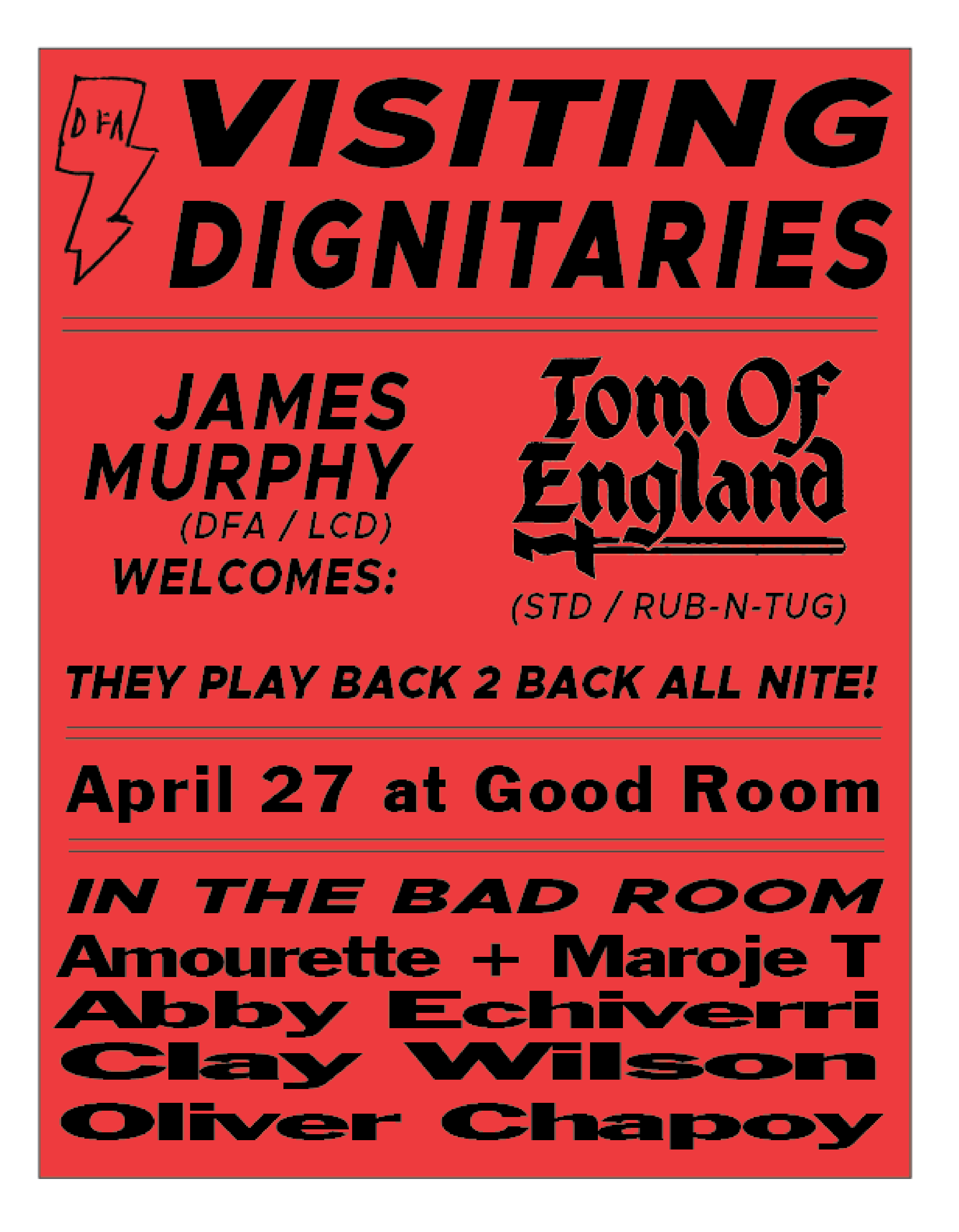 DFA presents James Murphy b2b Tom of England all night, Abby Echiverri +  more at Good Room, New York City