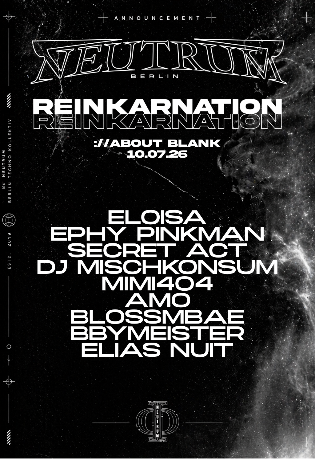 REINKARNATION  w. Ephy Pinkman, ELOISA, DJ Mischkonsum, SECRET ACT, MIMI404, Amo