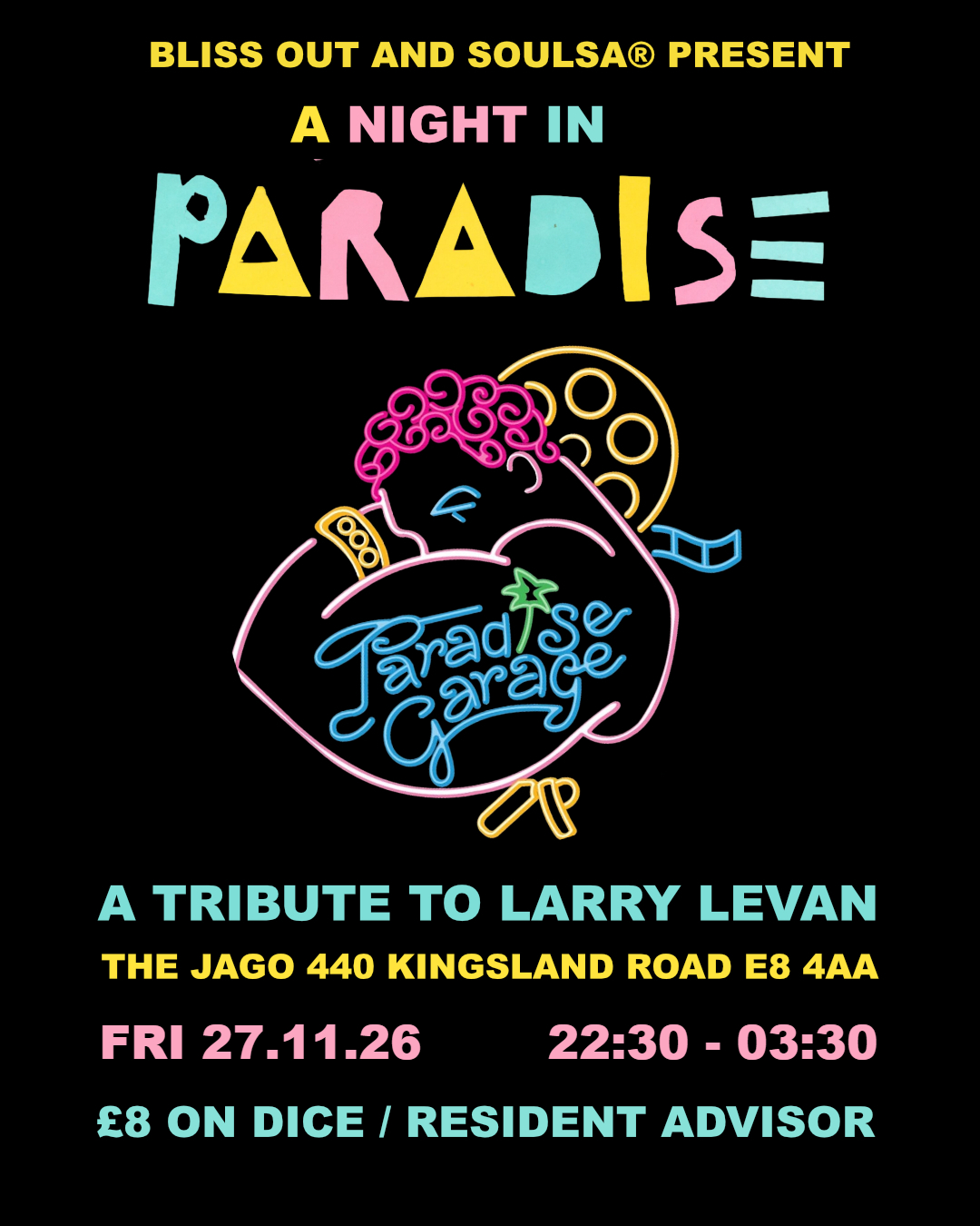 A Night in Paradise: Tribute to Larry Levan flyer A Night in Paradise: Tribute to Larry Levan flyer
