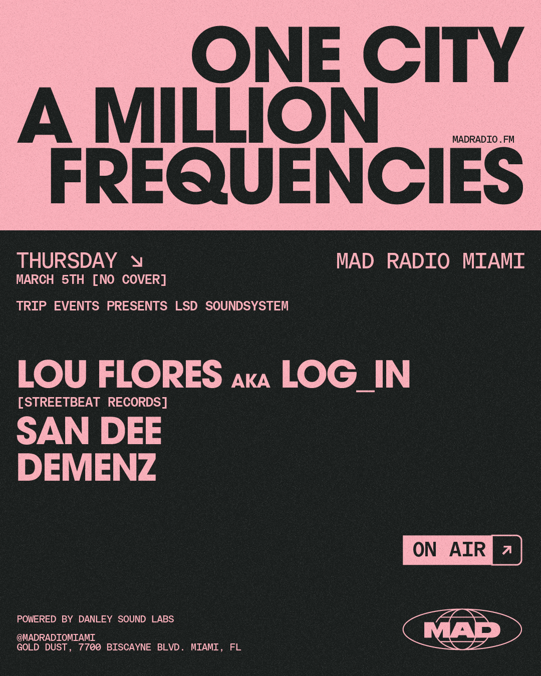 TRIP EVENTS PRESENTS LSD SOUNDSYSTEM: Lou Flores aka LOG_IN, San Dee, demenz