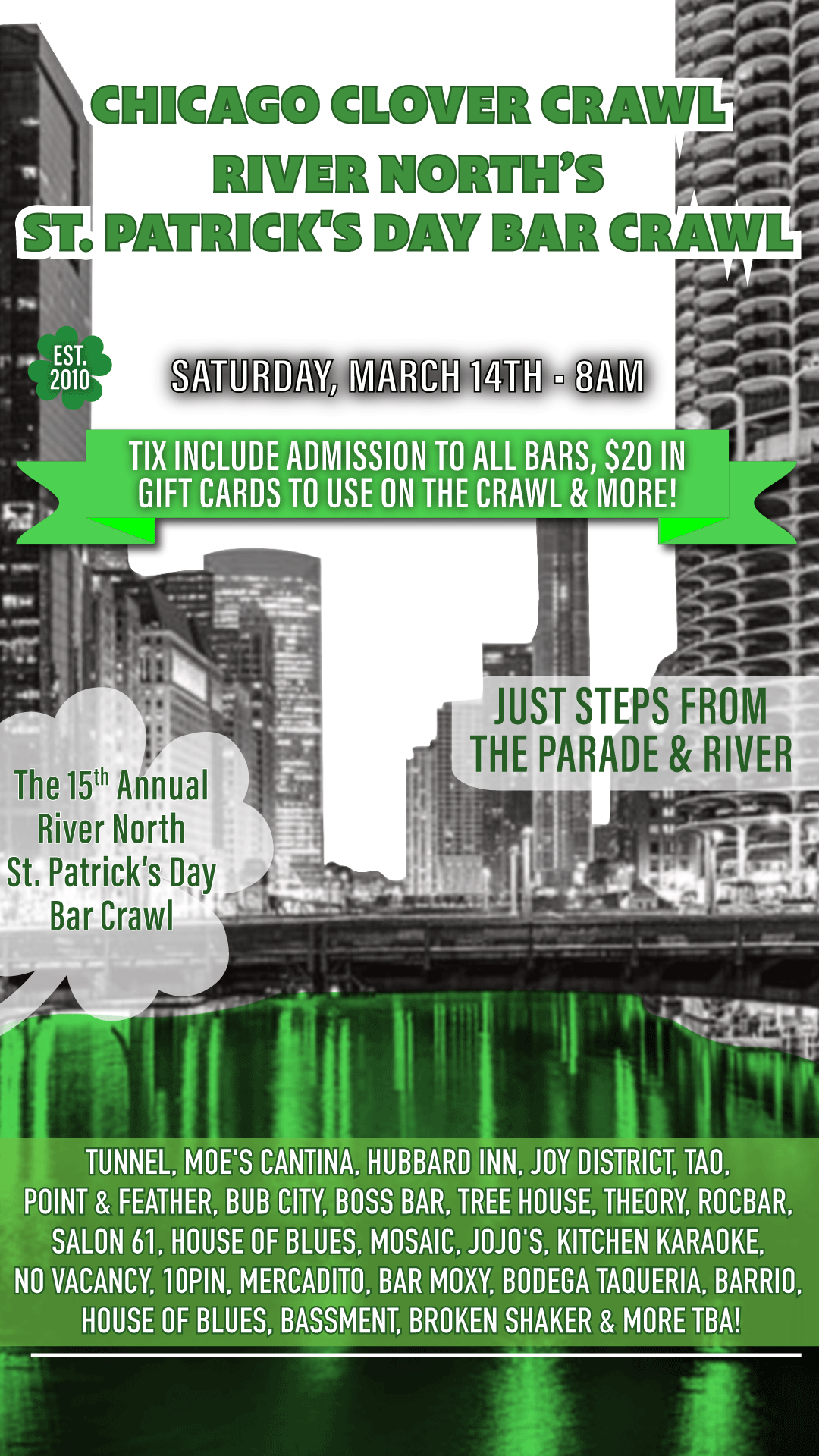 Chicago Clover Crawl — River North (15+ Bars)