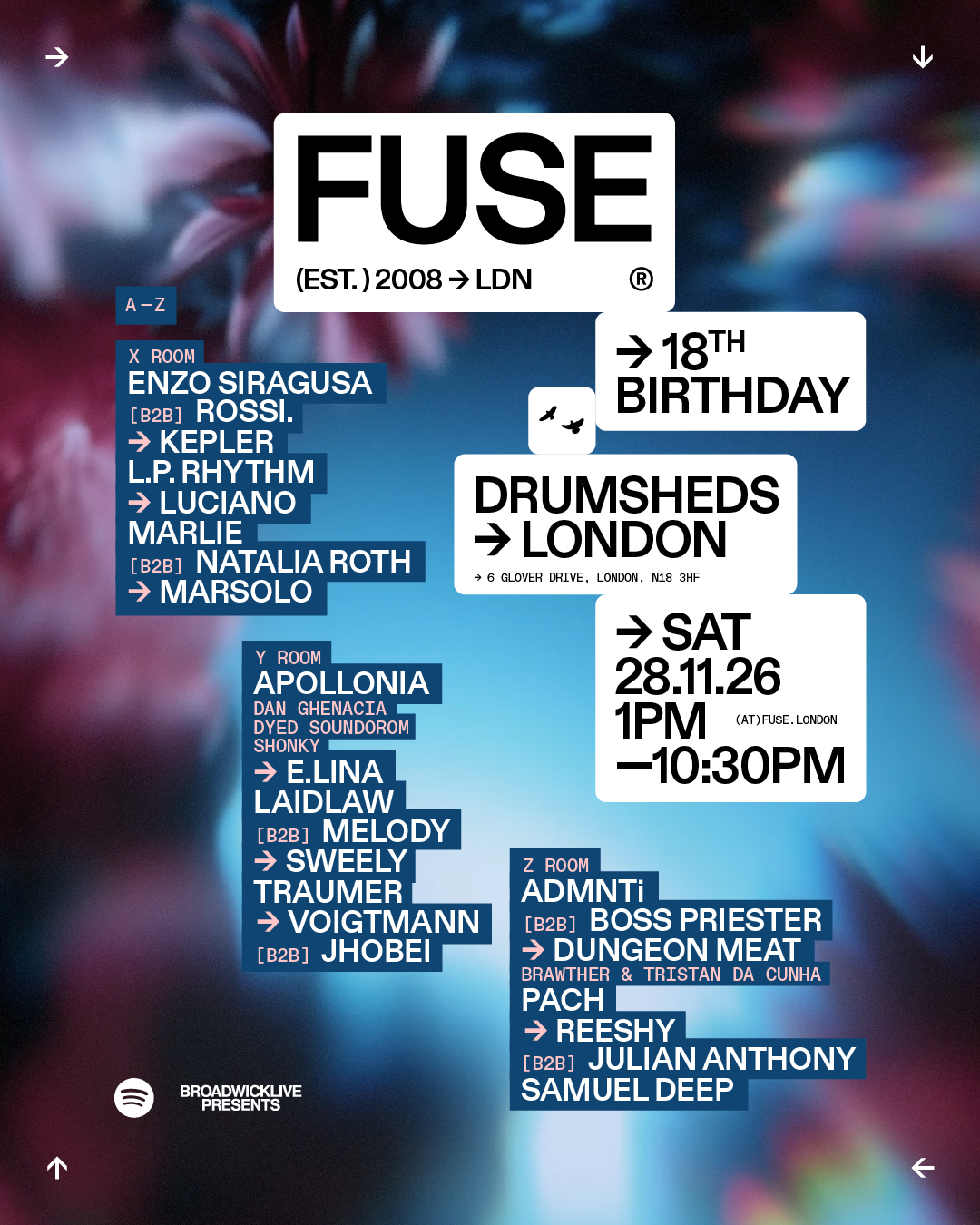 FUSE 18th Birthday w/ Enzo Siragusa b2b Rossi., Luciano, Marlie b2b Natalia Roth, Marsolo - DRUMSHEDS