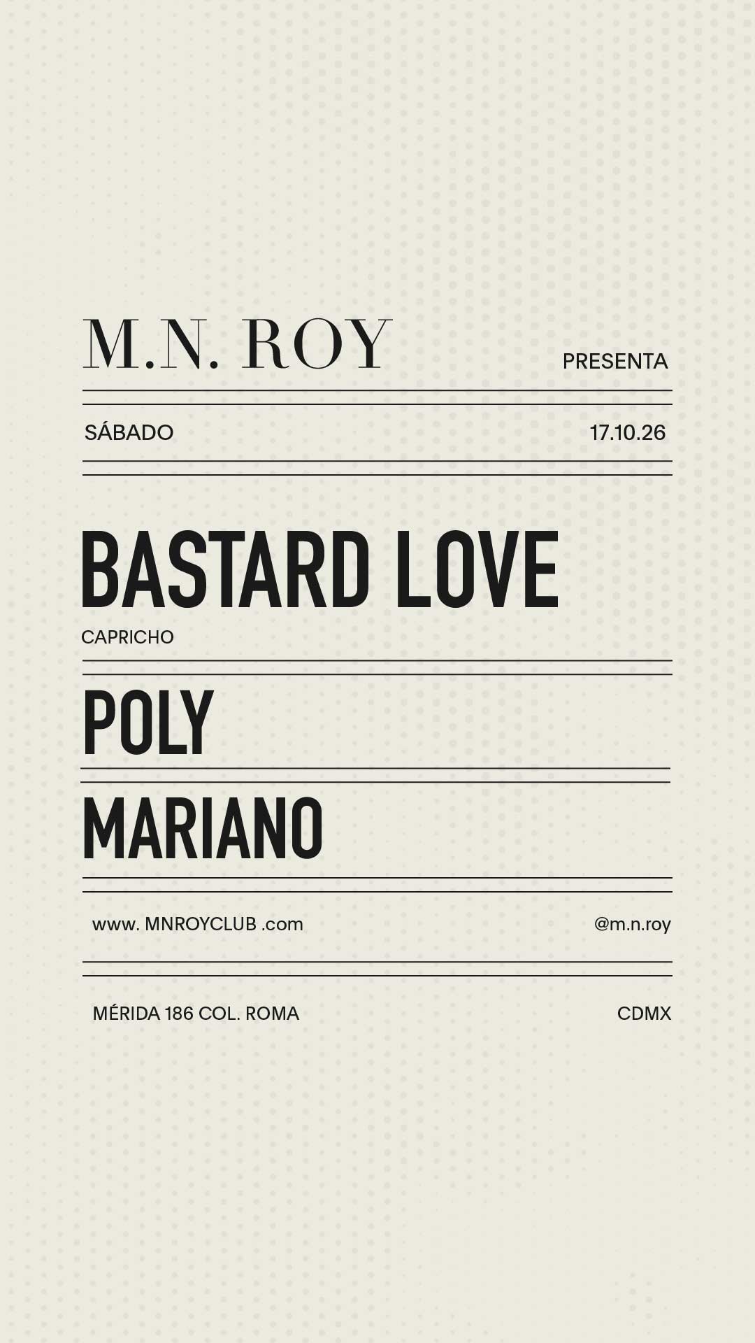 Flyer de Bastard Love + POLY + MARIANO