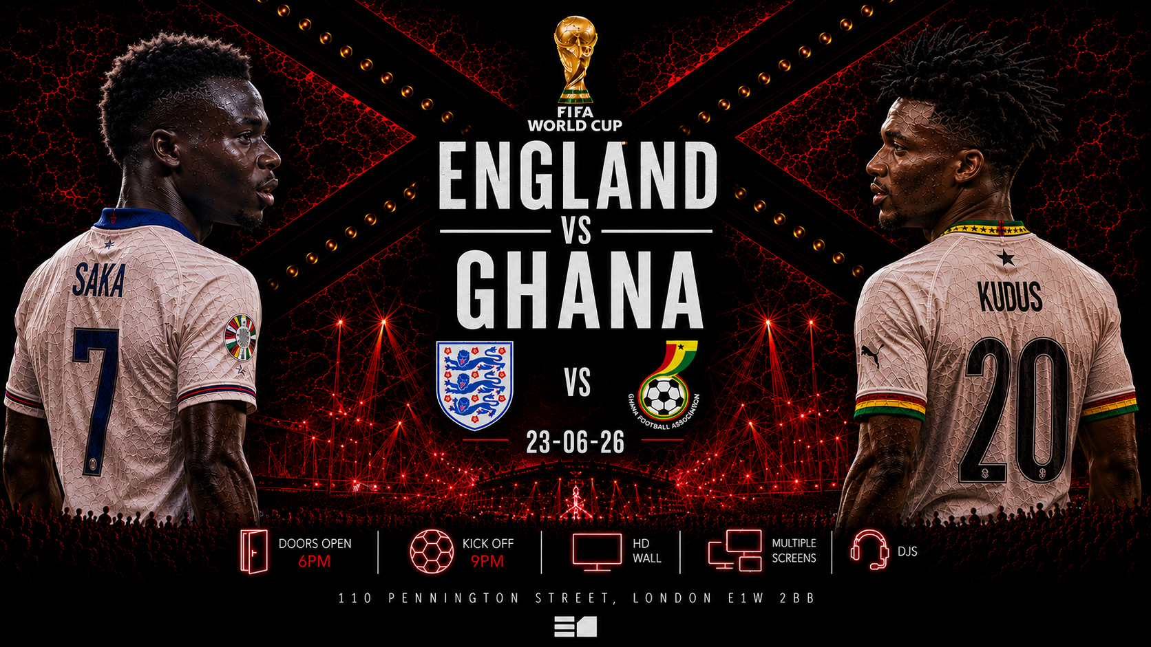 England and Ghana - Game on. Party after