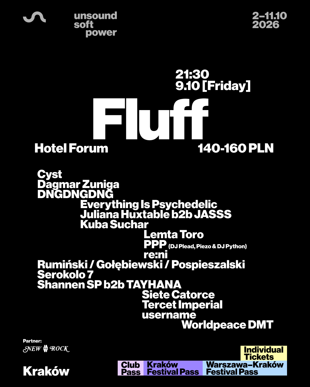 Unsound Kraków 2026 FLUFF: Juliana Huxtable b2b JASSS, PPP, Cyst, Siete Catorce, re:ni + more