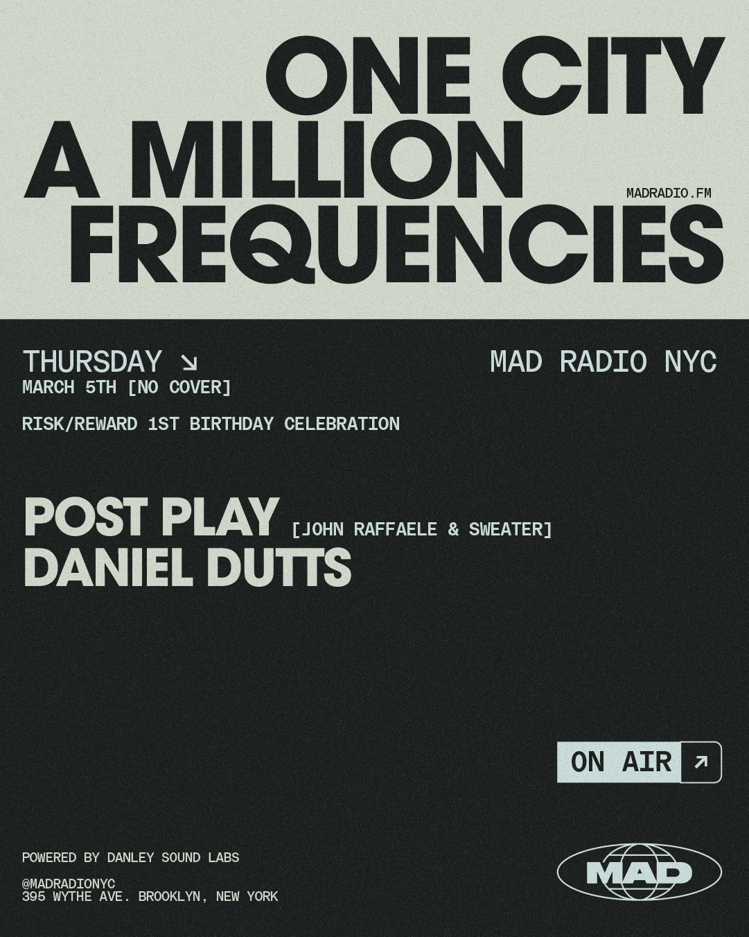 Risk/Reward 1st Birthday Celebration: Post Play (John Raffaele & Sweater) / Daniel Dutts