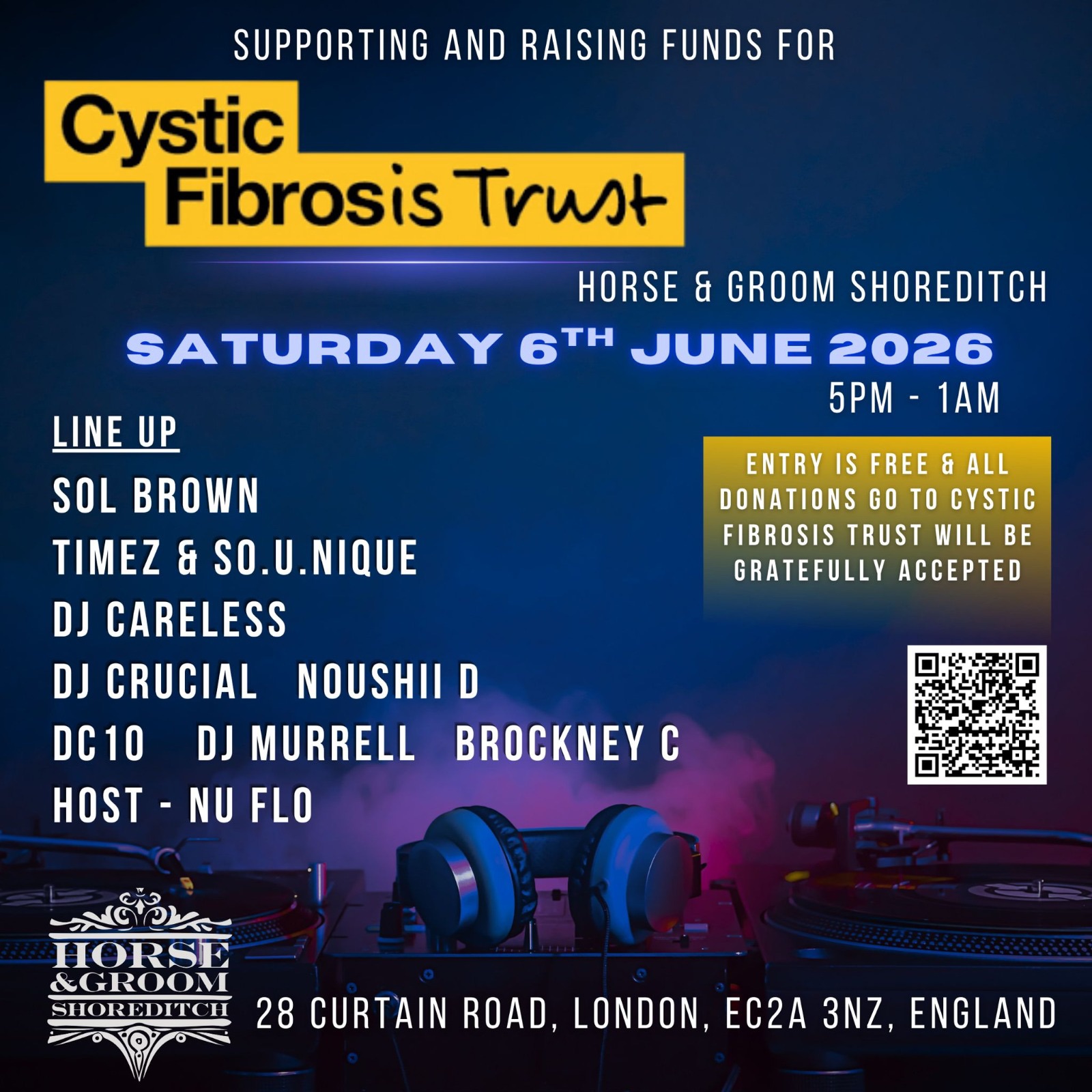 free Cystic Fibrosis fundraiser event with Sol Brown