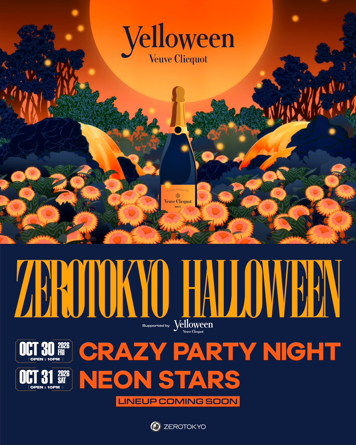 ZEROTOKYO HALLOWEEN DAY1 'CRAZY PARTY NIGHT Supported by Veuve Clicquot Yelloween' flyer