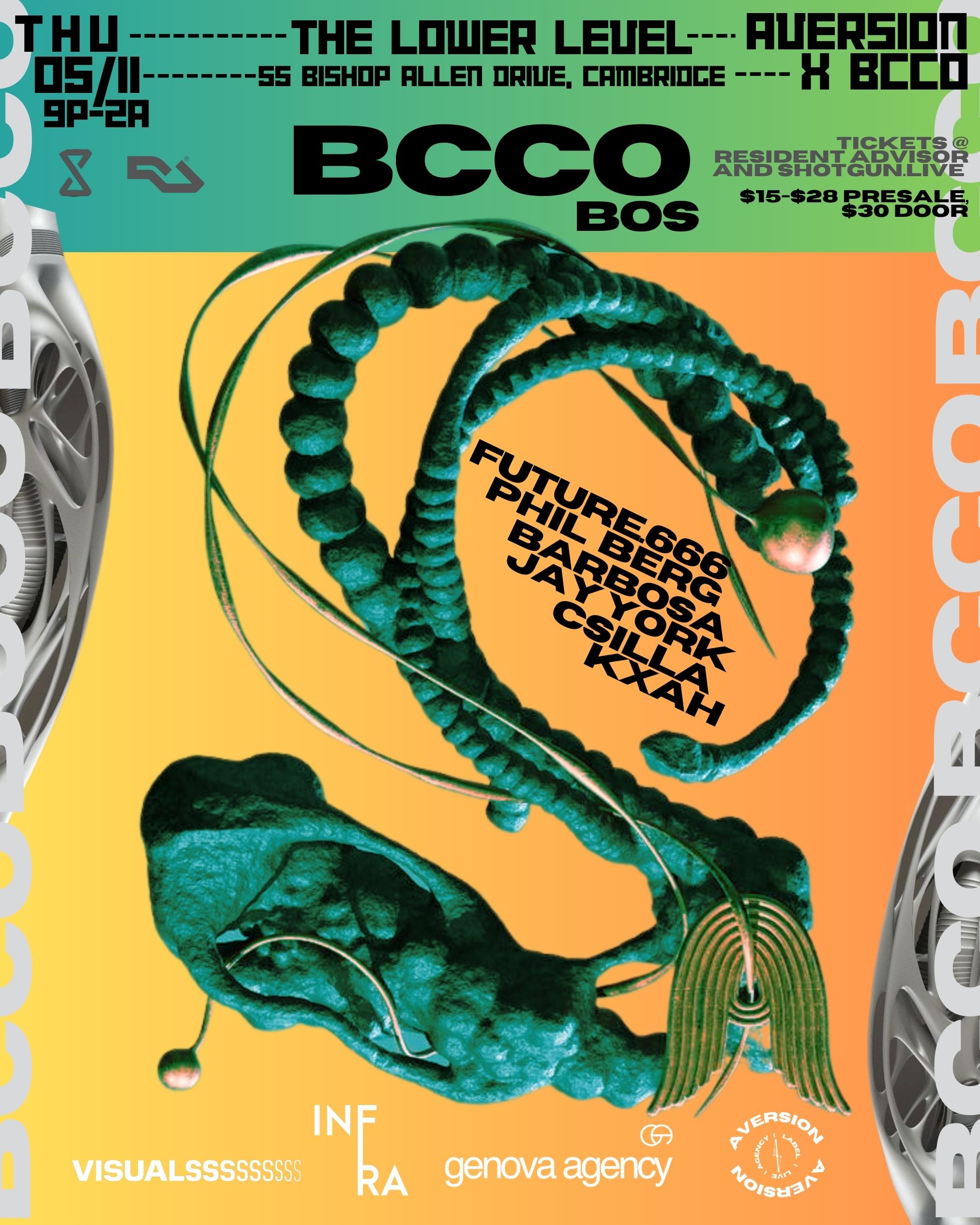 BCCO x Aversion: Future.666 b2b Phil Berg, Barbosa b2b jay york [Boston/US debut]  flyer