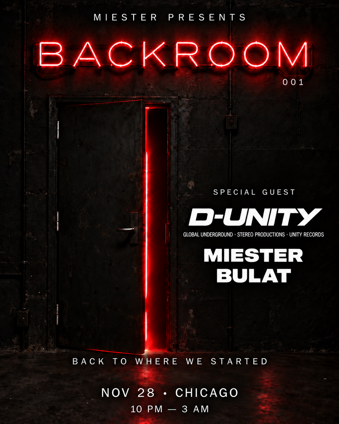 Miester presents BACKROOM 001: D-Unity, Miester & Bulat