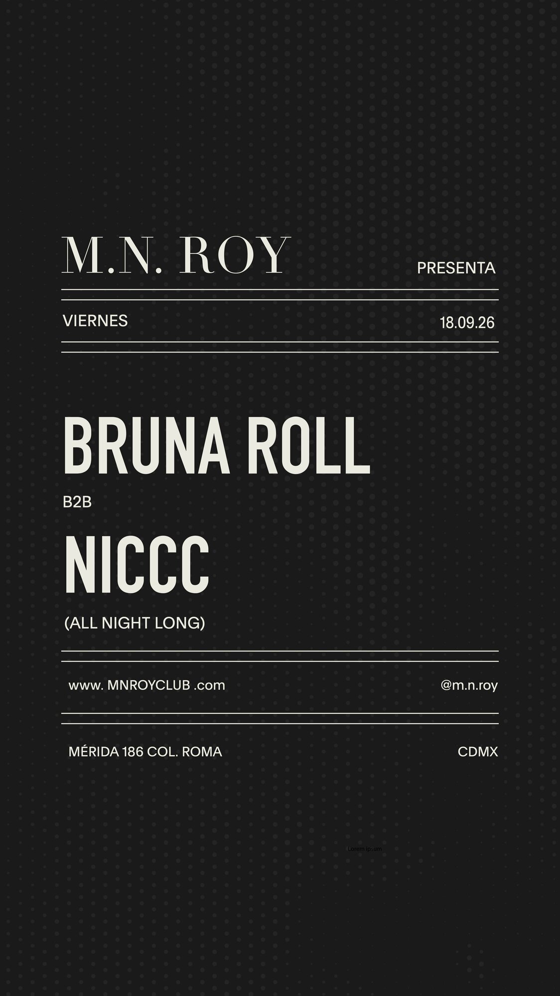 BRUNA ROLL B2B NICCC (ALL NIGHT LONG)