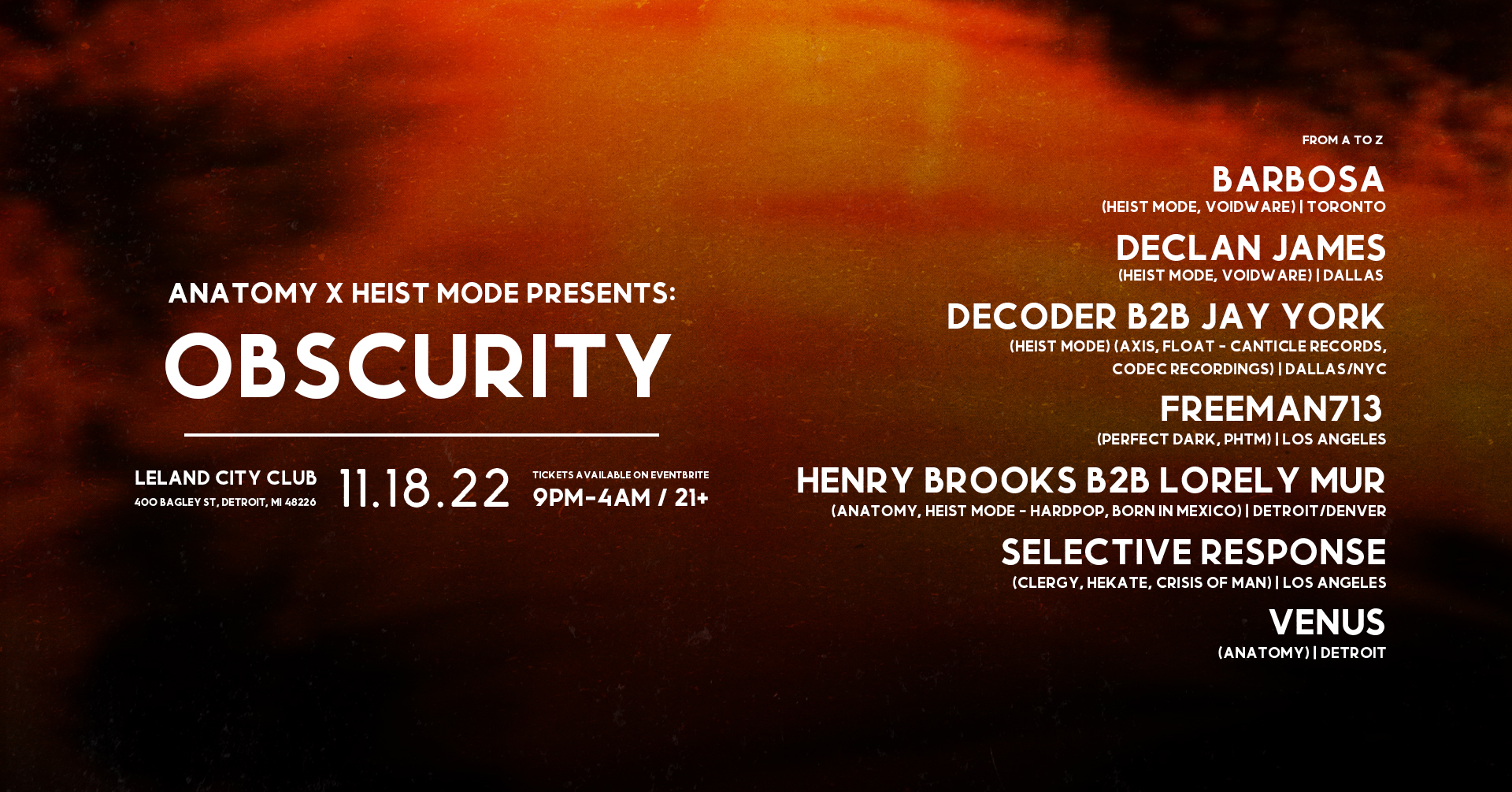 Anatomy x Heist Mode presents: OBSCURITY flyer