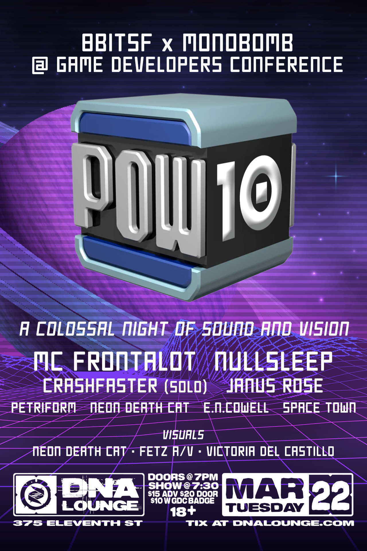 8bitSF x Monobomb: POW x 10 at GDC - A Colossal Night of Sound and 
