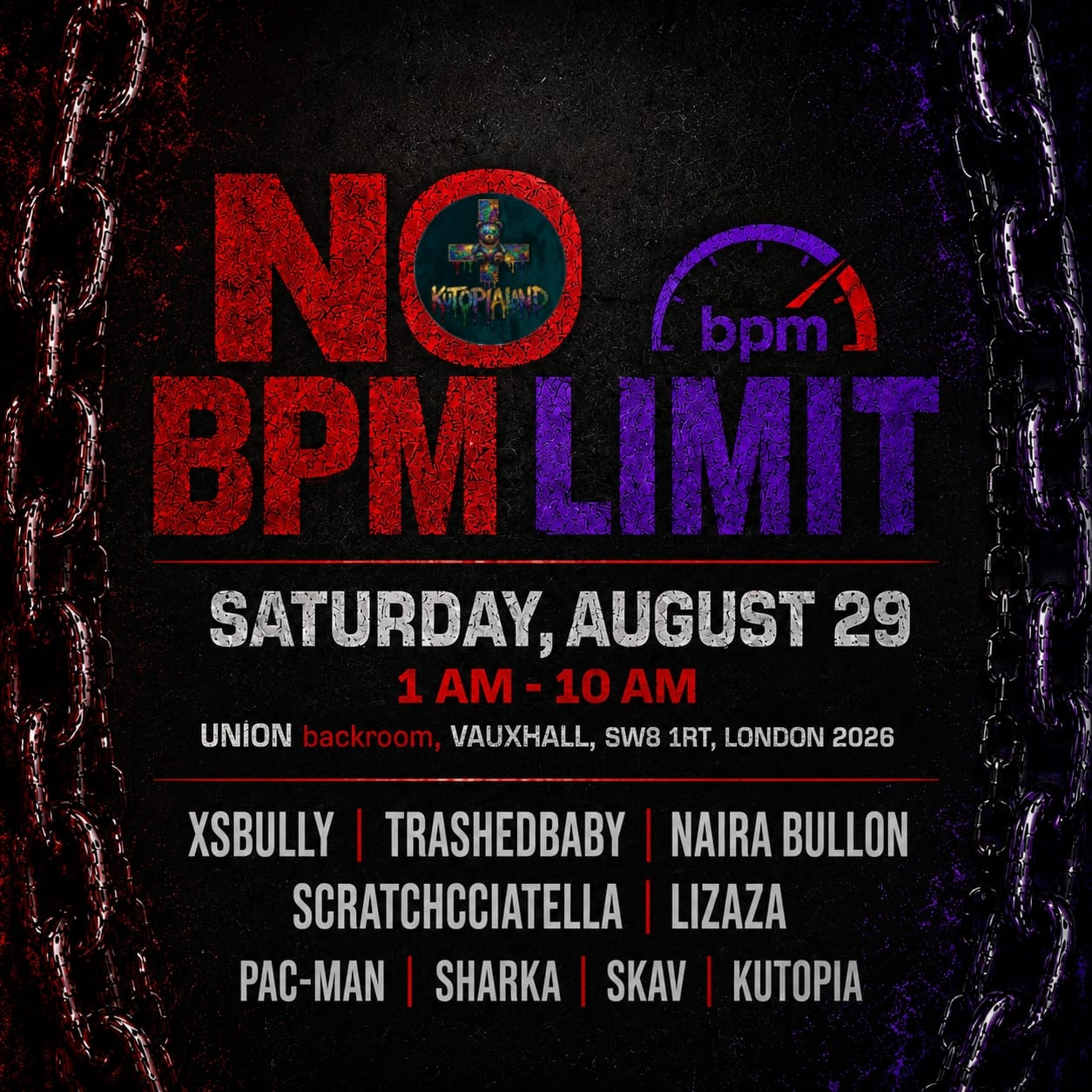 NO BPM LIMIT, techno afterparty, Saturday night / Sunday morning from 1am till 10am