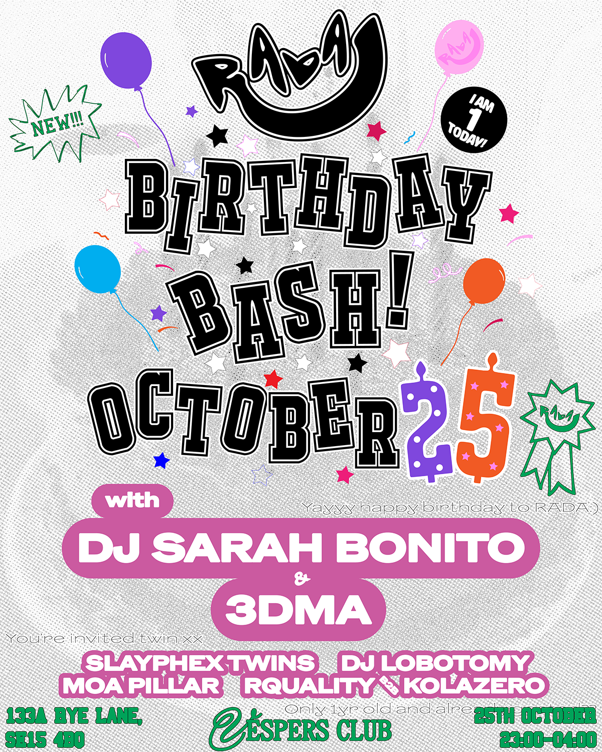 RADA BIRTHDAY BASH! w Sarah Bonito & 3DMA