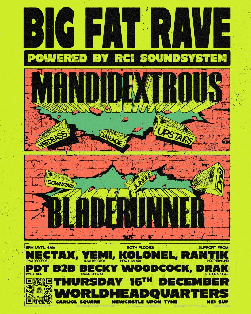 BIG FAT Rave: Bladerunner, Mandidextrous & RC1 Sound System at World  Headquarters, Newcastle