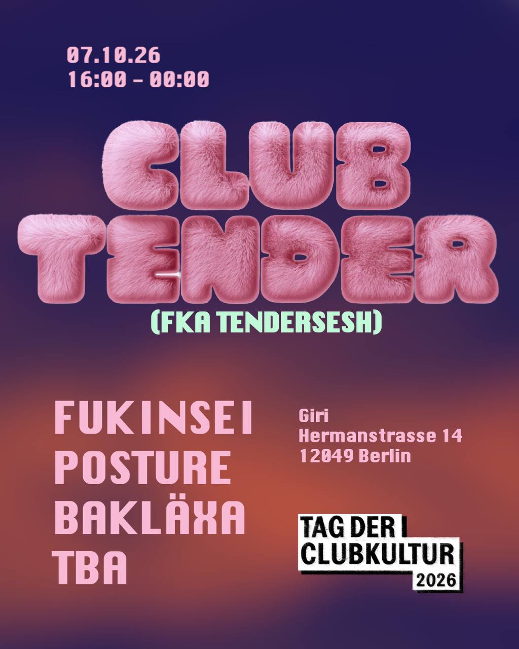 Giri x Club Tender (fka Tendersesh) for Tag Der Clubkultur